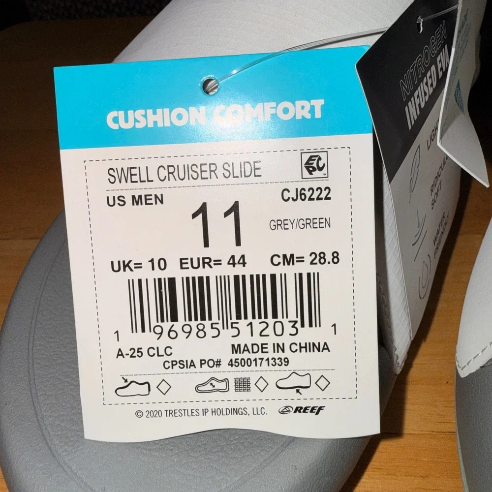 NEW Reef Swell Cruiser Slide Mens 11 Sandals Grey Green CJ6222 Nitrogen Infused